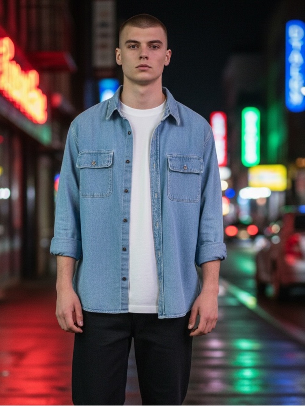 Light Wash Denim Shirt Jacket - Blue